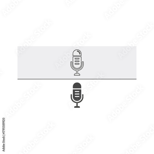 Set of two microphone icons, one outline and one solid silhouette, representing audio recording and broadcasting symbols