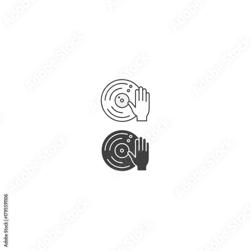 DJ Hand Scratching Vinyl Record Icon Set Music Turntable Player Disc Jockey Audio Entertainment Symbol Graphic