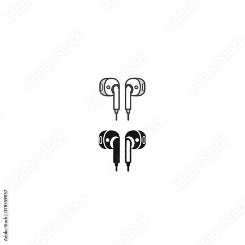 Earphones Icon Set Two Styles Outline and Filled Vector Graphics Set of Audio Devices Flat Simple Design