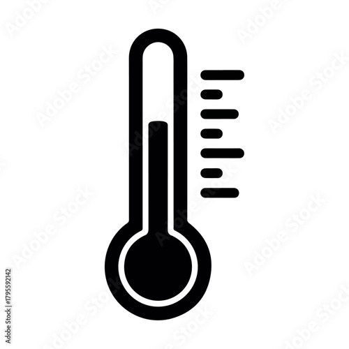 Thermometer icon illustration, scientific instrument for measuring temperature, with clear markings and a red mercury column, isolated on white background