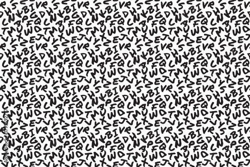 A bold abstract pattern with scattered, overlapping black letters on a white background. This energetic design brings a playful, artistic touch to any project. Perfect for modern, creative designs.