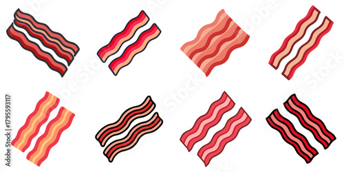 bacon flat icons set. isolated on white background. Vector illustration.