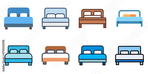 bed flat icons set. isolated on white background. Vector illustration.