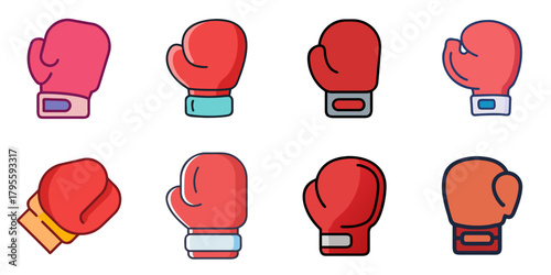 boxing glove flat icons set. isolated on white background. Vector illustration.