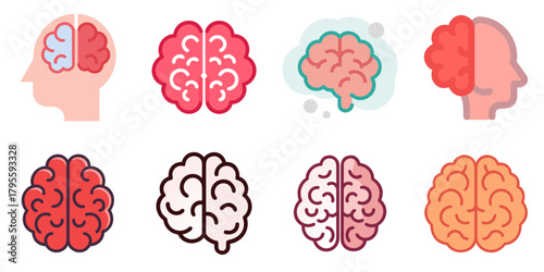 brain flat icons set. isolated on white background. Vector illustration.