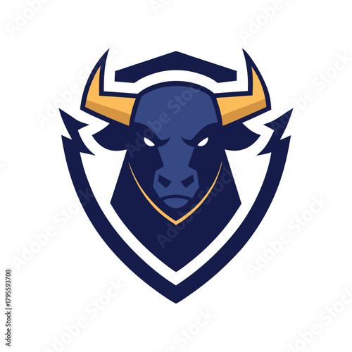 Bold buffalo head mascot logo with strong shield style for sports branding Vector illustration