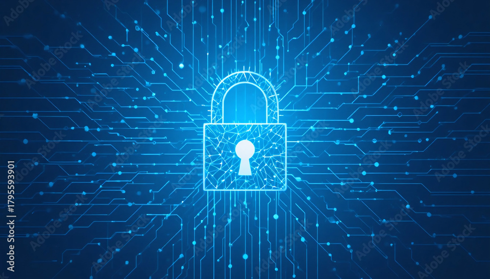 Fototapeta premium Symbol niebieskiej kłódki koncepcja cyberbezpieczeństwa i ochrony poufnych danych
