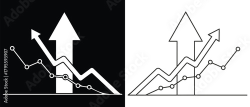 Contrasting stock market trends showing growth and decline in a split monochrome design
