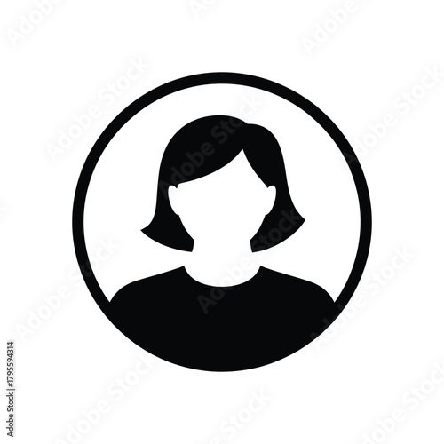 Black and White Woman Profile Icon in Encircling Frame Design