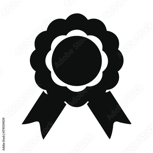 Simple black rosette badge and ribbon emblem for classic award design Vector illustration