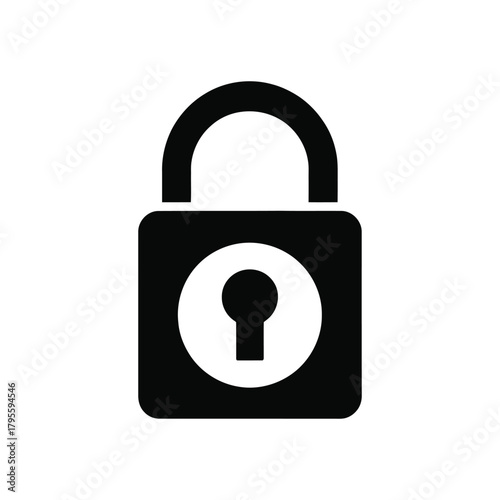 Black padlock icon with keyhole isolated on white background for security concepts