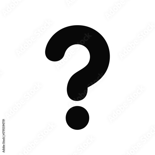 Black question mark icon on white background, punctuation symbol concept design