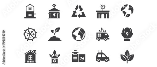 Eco friendly energy and environment icons representing sustainability and conservation