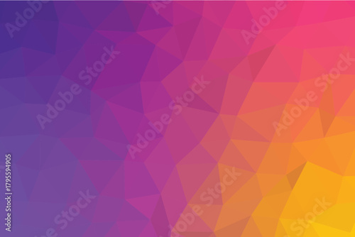 Vibrant low poly gradient background blending purple, pink, and yellow tones. Modern abstract design perfect for digital projects and creative branding. Ideal for wallpapers, templates, and graphic la