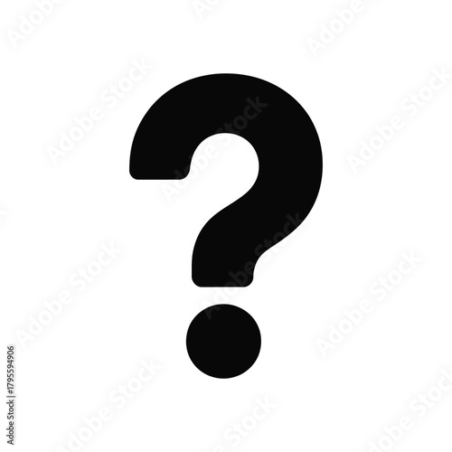Black question mark icon on white background depicting quiz, query or interrogation
