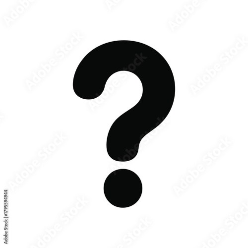 Black question mark icon on white background, symbol design