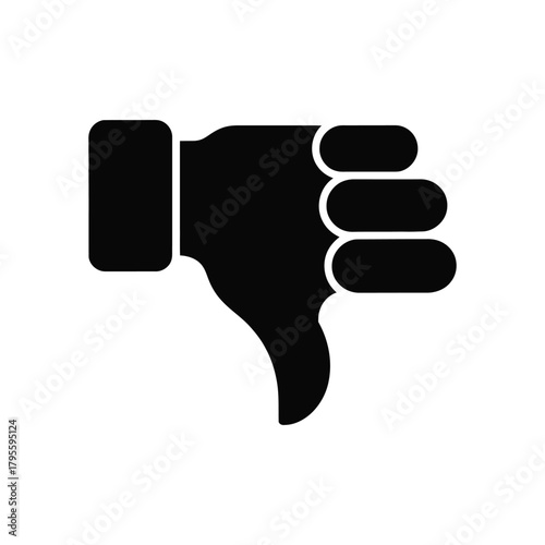 Black thumbs down icon illustration on white background, symbol of dislike