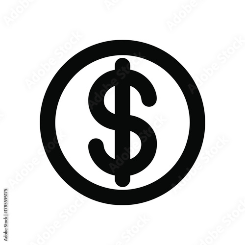 Black dollar sign in a circle icon on white background design