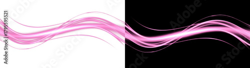 An abstract pink light wave with a luminous energy trail flows across a split background, contrasting a clean white side with a dark black side for a modern, dynamic effect