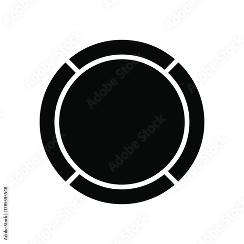 Black circle with four lines dividing the outer ring icon illustration