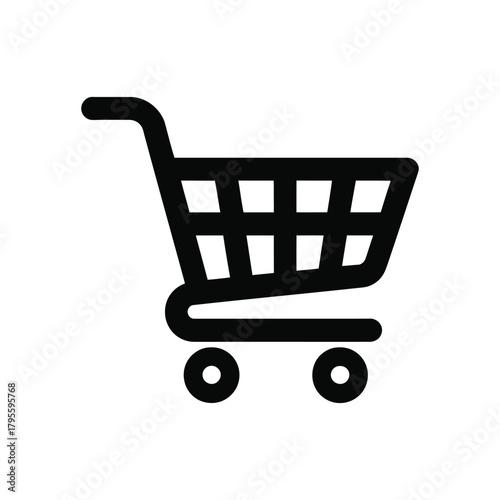 Black shopping cart icon illustration on white background for ecommerce and retail