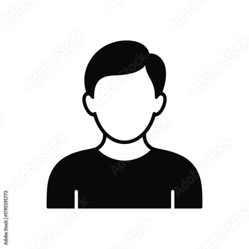 Black silhouette icon of a man with short hair on white background