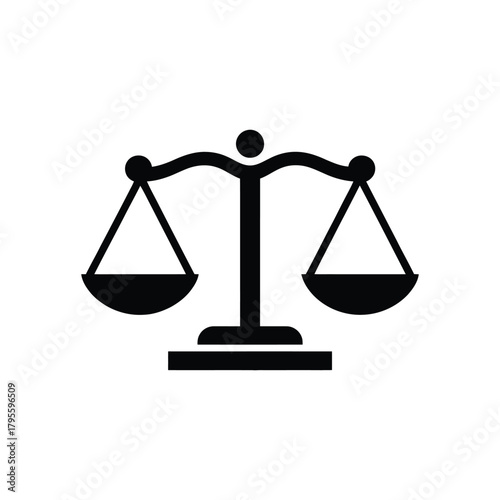 Black silhouette of scales representing justice and equality on a white background
