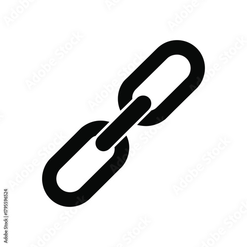 Black chain link icon with two interlocking loops on white background