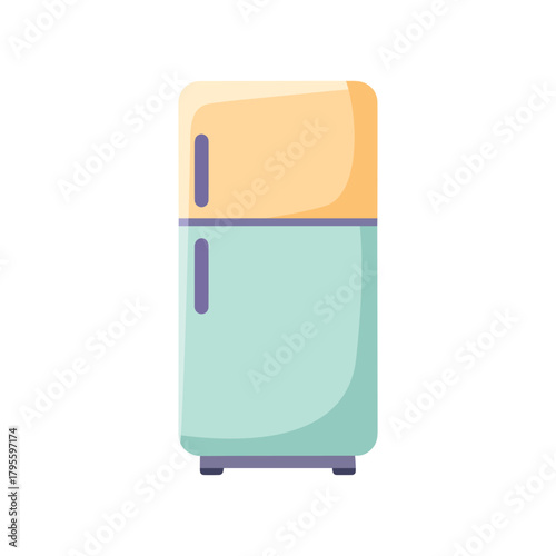 Retro style refrigerator with a pastel yellow top and mint green bottom