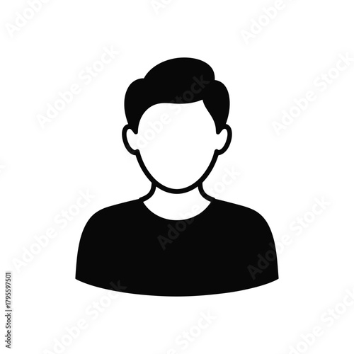 Black and white icon illustration of a faceless man on a white background