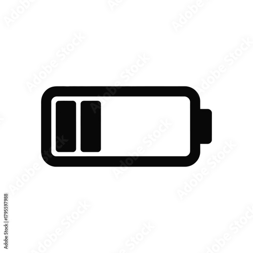 Battery level indicator shows half charge status, icon on white background