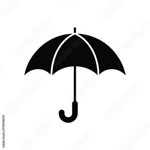 Black umbrella icon, protection from rain and sun, illustration on white