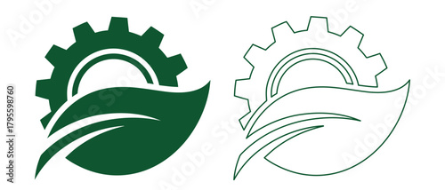 Green energy concept showing a gear and leaf symbolizing sustainable technology solutions