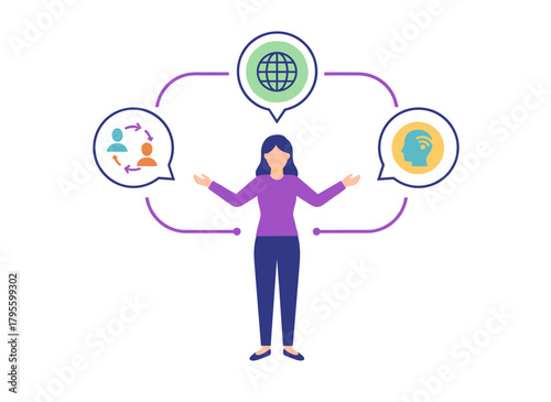 Flat vector illustration of a person engaging in communication, networking, conversation, and negotiation, isolated on a white background
