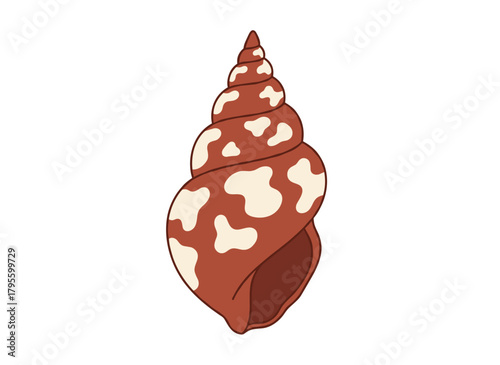 A long, horn‑shaped sea shell, an underwater mollusk and ocean shellfish, depicted as a spotted, oblong clam in a flat vector illustration on a white background
