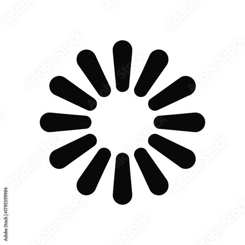 Black loading icon with white background, consisting of radial rounded bars