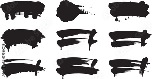  Ink Stencil Grunge Brush Set – Dirty Paint Splashes & Rectangular Banners for Text, Callouts & Headings — Vector Illustration