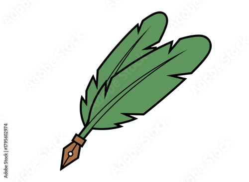 Metal-tipped dip pens for ink drawing and calligraphy, along with stationery supplies for handwriting, presented as a flat vector illustration on a white background