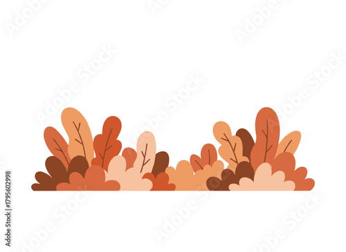 A flat vector illustration of a fall forest with trees and foliage framing a horizontal banner of yellow leaves, showcasing a modern botanical style woodland panorama on a white background