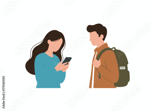 A misunderstanding between individuals creates an awkward, unpleasant encounter, depicted by a tense couple in a colorful flat vector illustration set against a white background