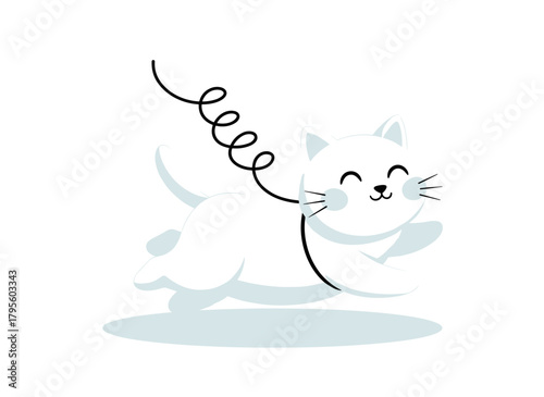 A cute Scandinavian doodle-style cat, a funny sleeping feline, an adorable kitten relaxing, dreaming, and resting, an asleep kitty, lovely pussycat, and a children's flat vector illustration