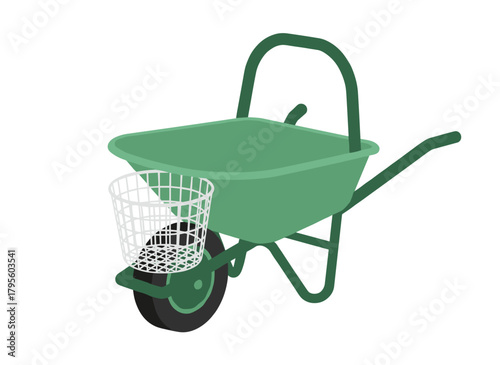 A plastic mop bucket with a handle, wringer, or water remover for wet cleaning, shown as a colored flat vector illustration on a white background