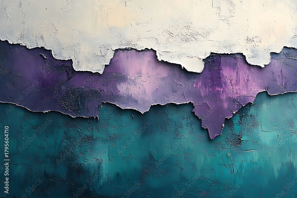 Obraz premium Abstract painted texture background with white, purple, and teal colored layers and rough edges