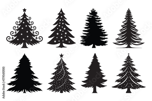 Christmas Tree Silhouette Set | Holiday Pine Tree Vector Collection