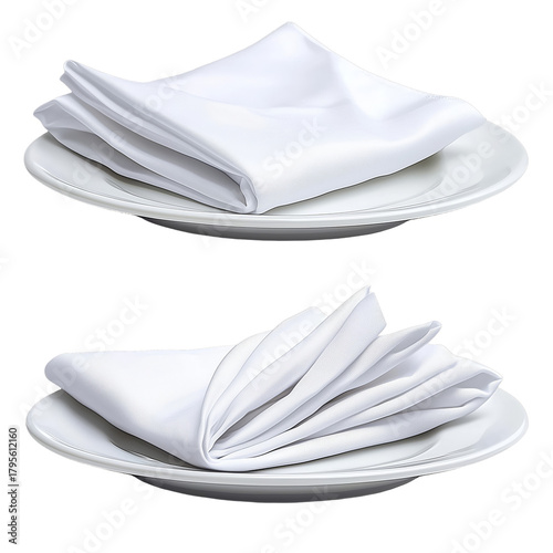 White Napkins on Plates (Transparent Background)