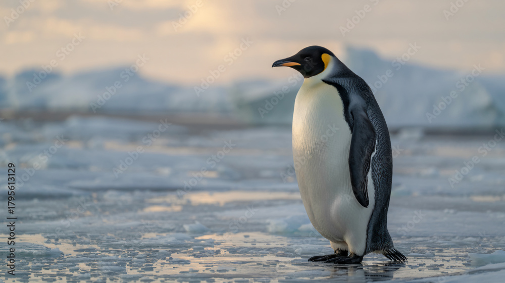 Fototapeta premium Emperor Penguin Standing on Ice in Antarctic Landscape