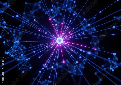Central data sphere radiating connections, abstract network