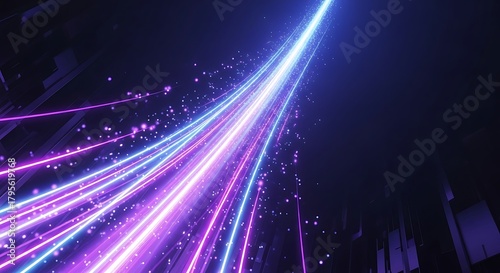 Dynamic digital light streaks race through abstract dark space, representing futuristic speed and data transmission