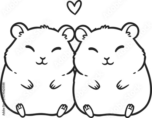 Cute cartoon hamsters in love with a heart above them
