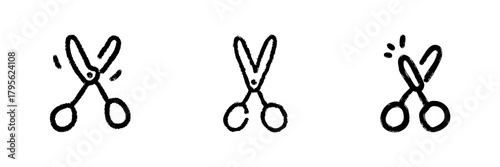 Scissors Line Icon Set In Doodle Style. Crafting, Cutting, And Creativity Tools Outline Sketch Collection. Hand Drawn Isolated Vector Illustration